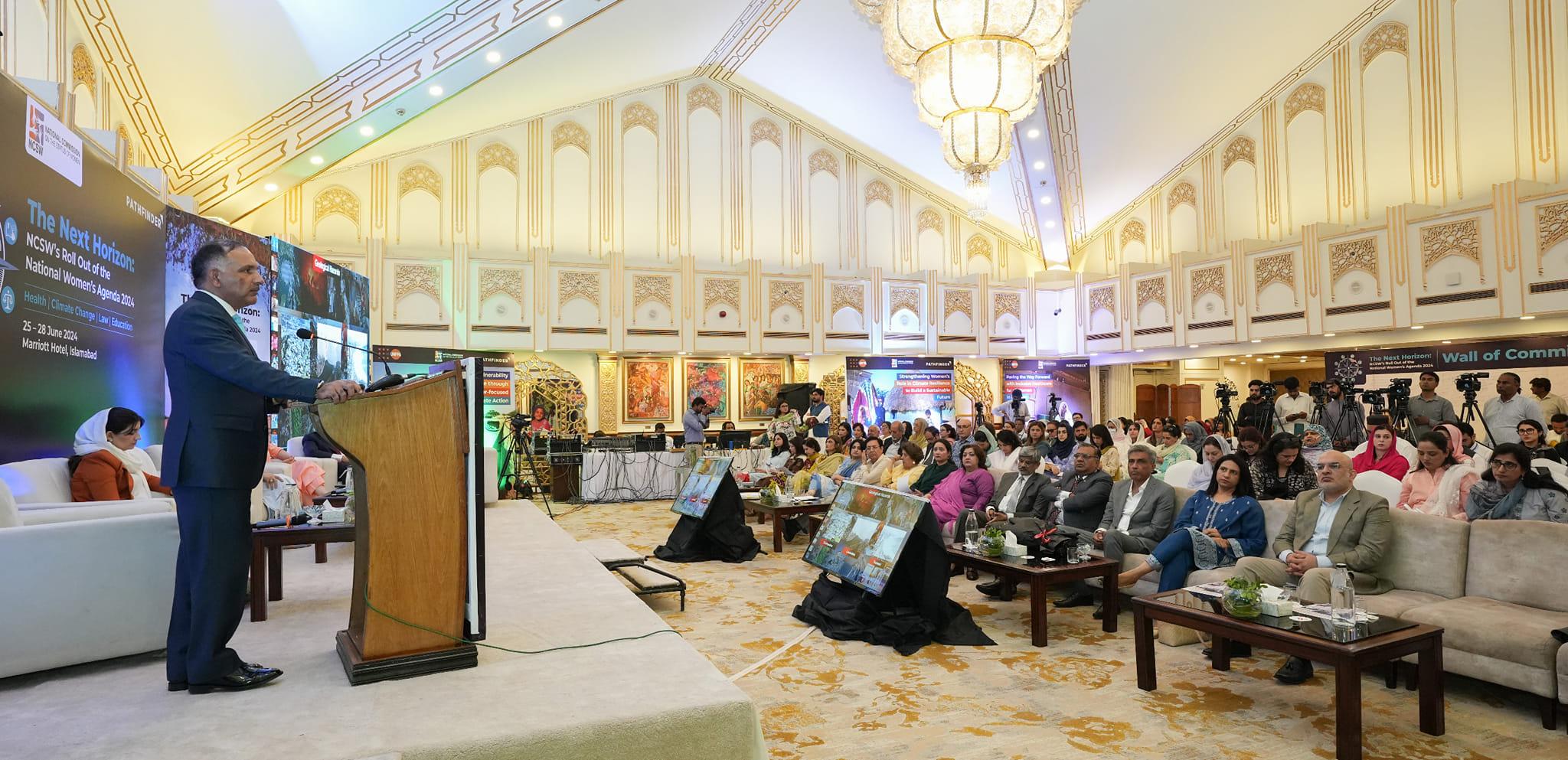 27-06-2024, Chairman NDMA Lt Gen Inam Haider Malik attended National Conference on Climate Change & Women organized by National Commission on the Status of Women in collaboration with UNFPA and Path Finder International.